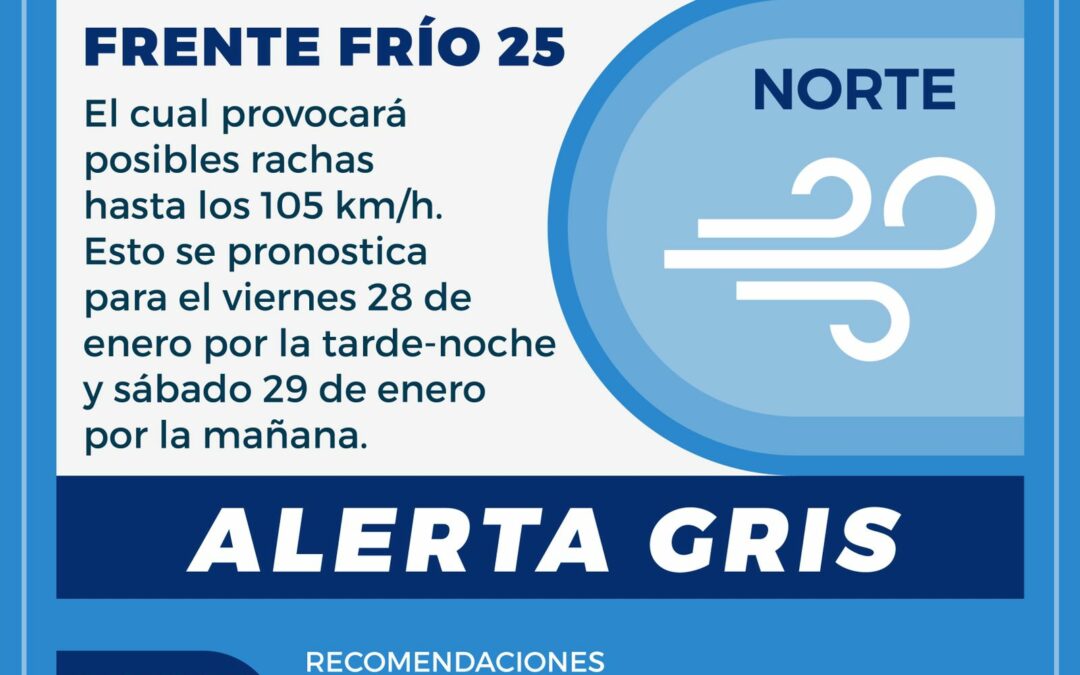 Alerta Gris en Boca del Río; vientos del norte con posibles rachas de 90 a 105 km/h para este viernes 28 y sábado 29 de enero