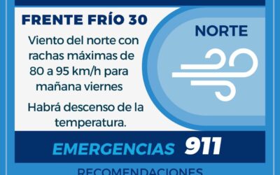 Alerta Gris en Boca del Río; viento del norte con rachas máximas de 80 a 95 km/h para mañana viernes