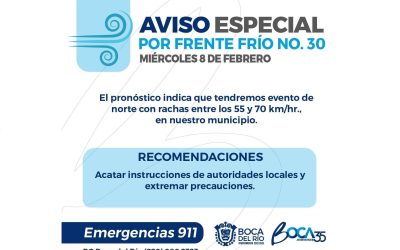 Boca del Río en alerta ante la presencia de los Frentes Fríos 30 y 31: Alcalde JM Unánue